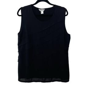 Christopher & Banks Tank Top Assymetrical Tiered Pullover Ruffle Womens Black L